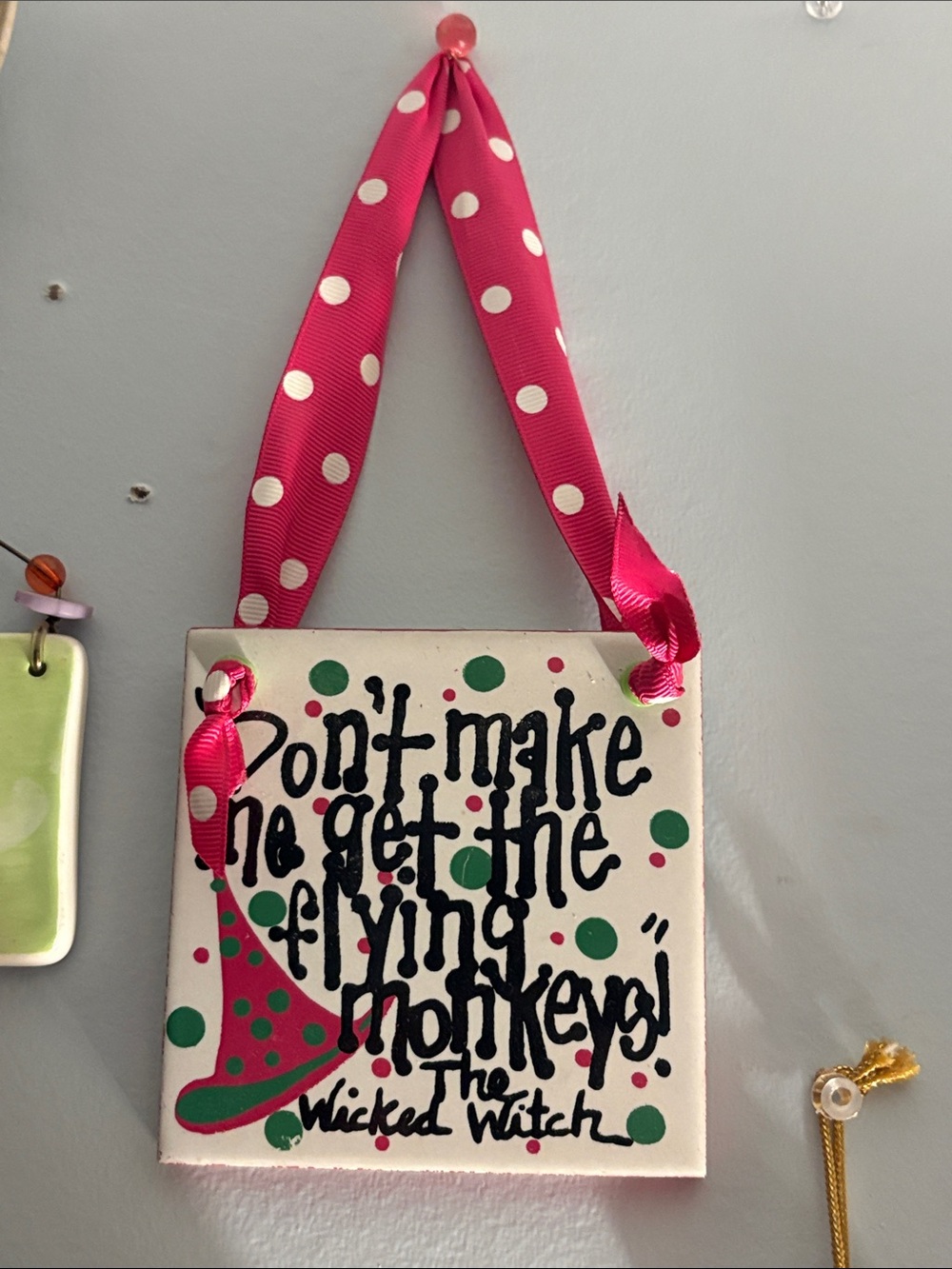 Pink and White Polka Dot Hanging Plaque